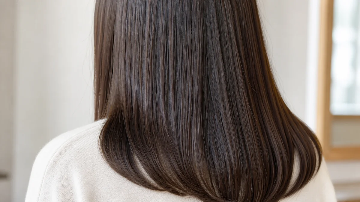 自然にまとまったツヤのあるストレートヘアの後ろ姿
