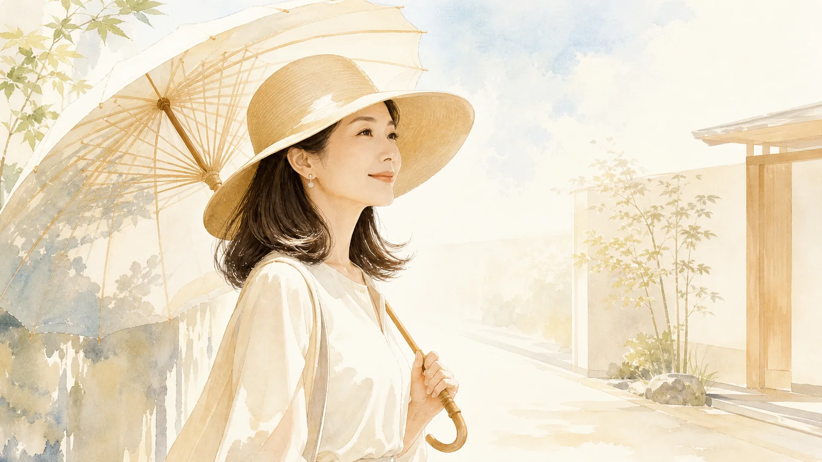夏の日差しと紫外線から髪を守るイラスト