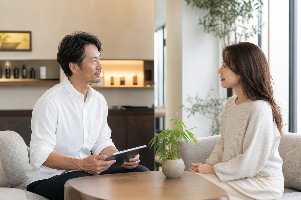 美容師がお客様とカウンセリングをしている様子